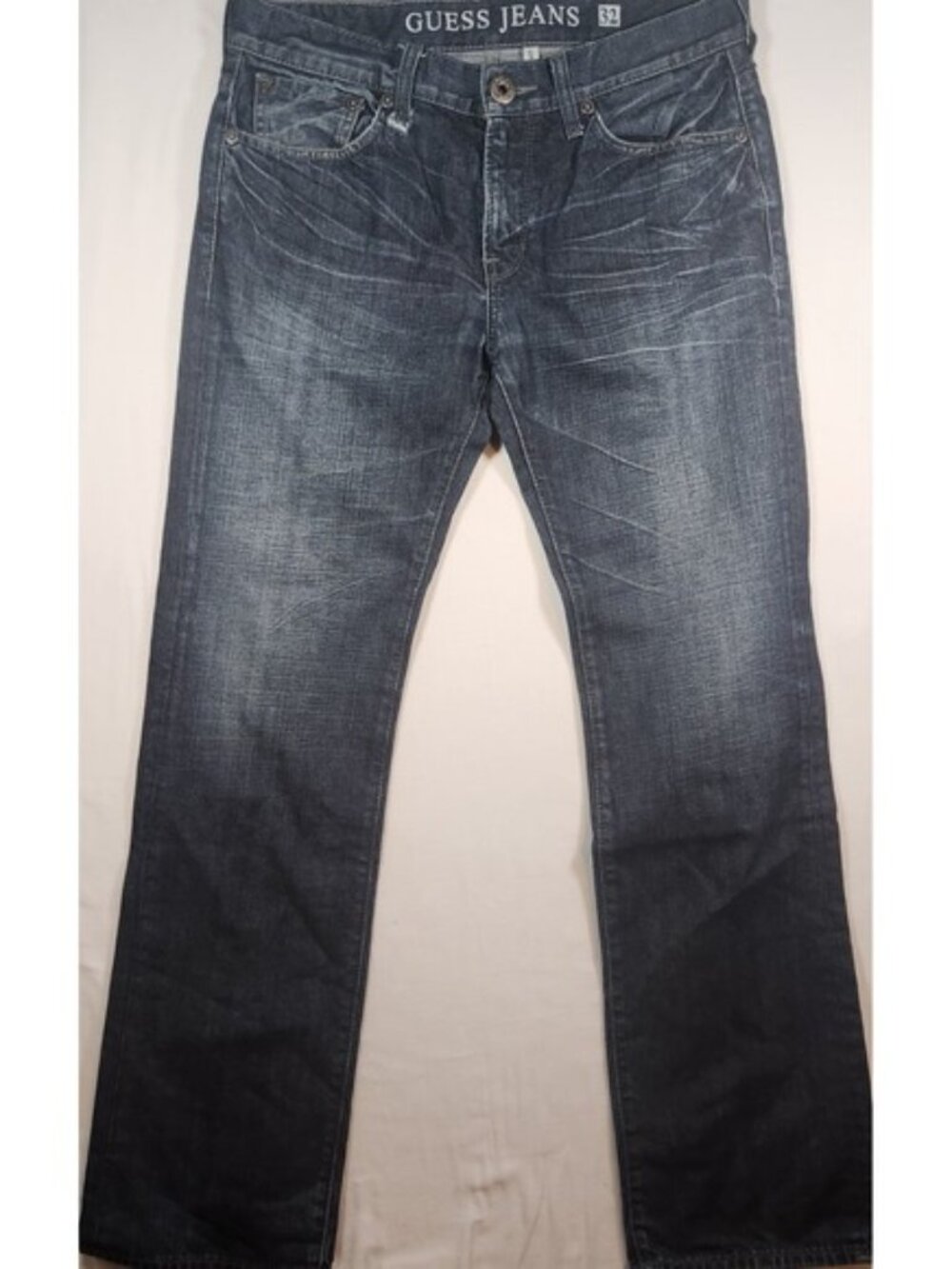 Guess Lincoln Slim Straight Jeans Mens 32x32 Dark Wash Distressed